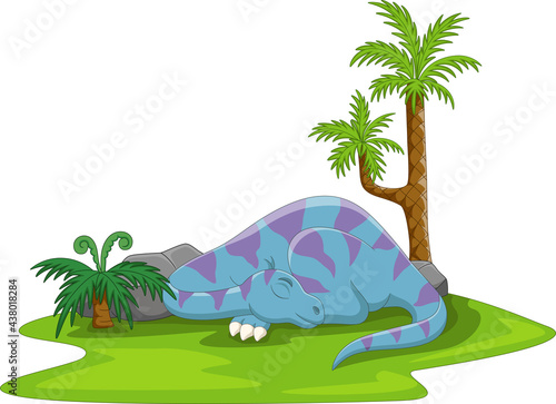Cartoon funny blue dinosaur sleeping
