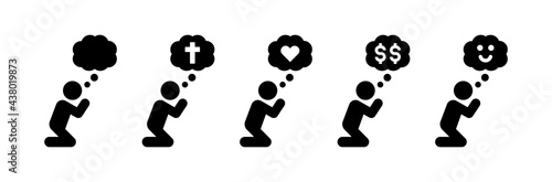 People praying for faith, believe, hope, wish and dreaming icon. Vector illustration
