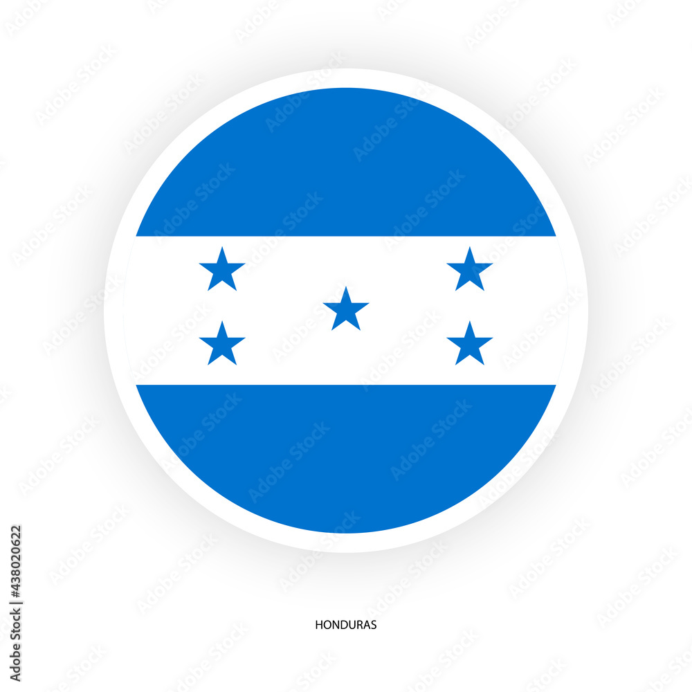 Honduras circle flag isolated on white background. Honduras button flag with shadow on white background. Honduras circle flag isolated on white background. Honduras button flag with shadow on white background.