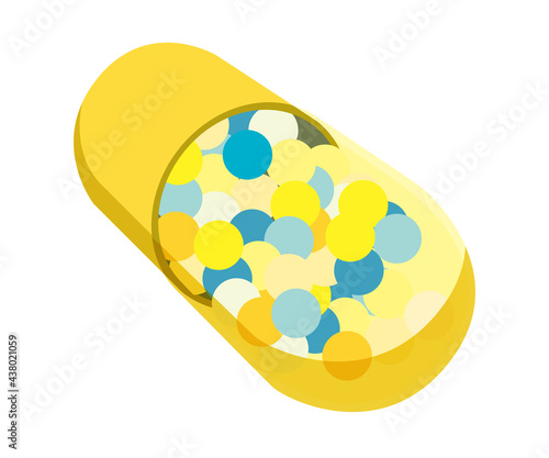 医薬品市販薬カプセルの薬のイラスト白背景　透明のカプセル