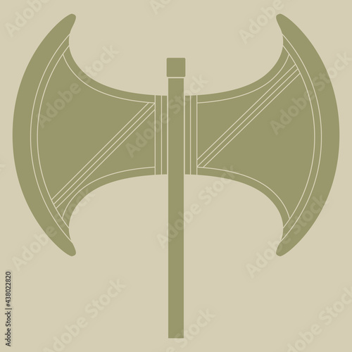 Minoan double axe labrys. Ancient Cretan sacred symbol of goddess. Monochrome golden silhouette.