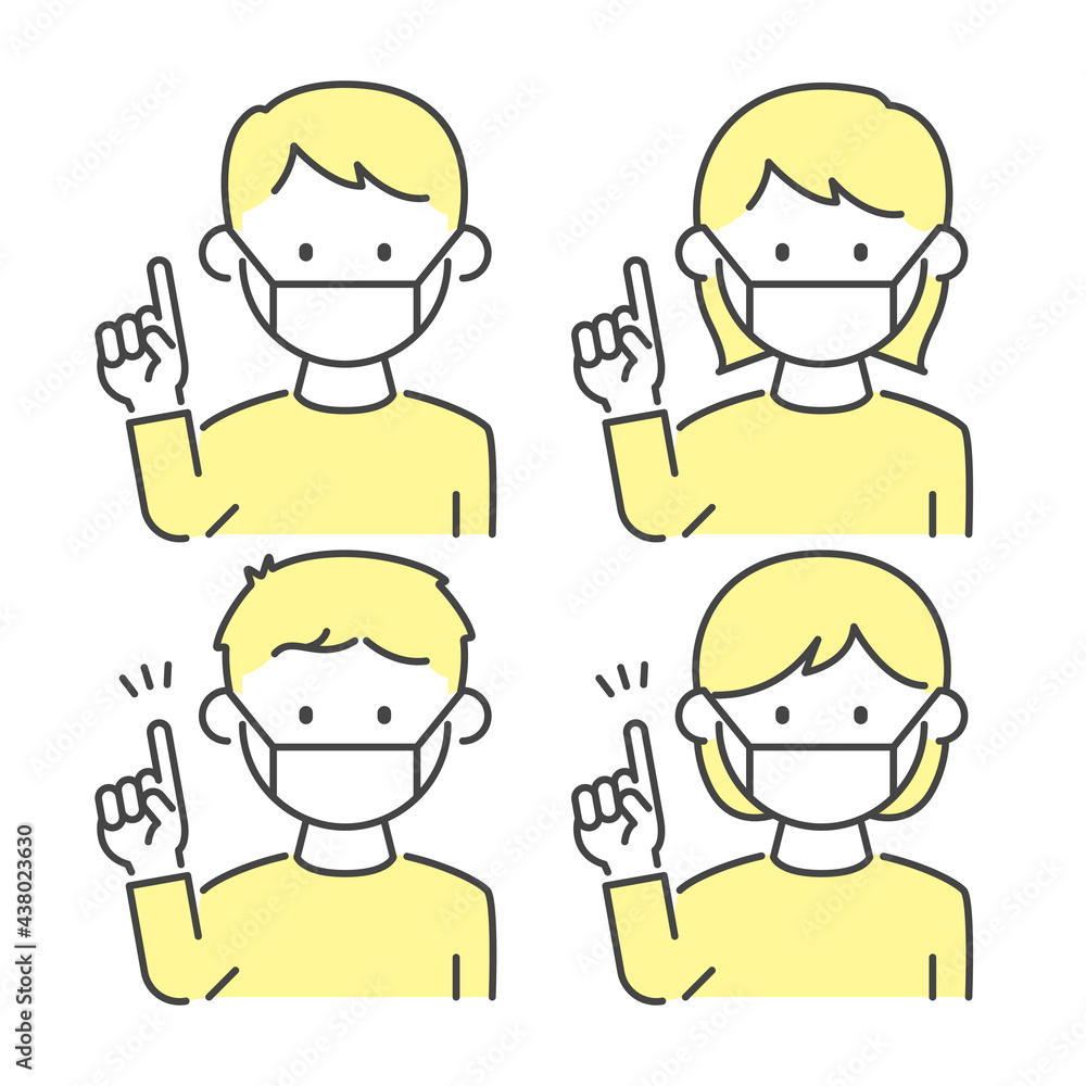 マスクをする男性と女性　Illustration of men and women wearing masks. 