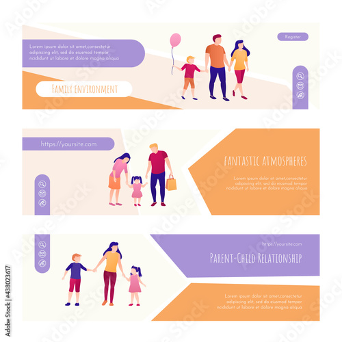 Family environment, relationship web page design. happy parenthood concept vector illustration.
