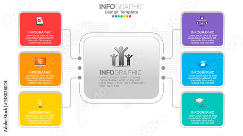 Infograph 6 step color element with circle graphic chart diagram, business graph design.