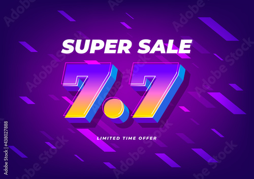7.7 Shopping day sale poster or flyer design. 7.7 Super sale online banner.