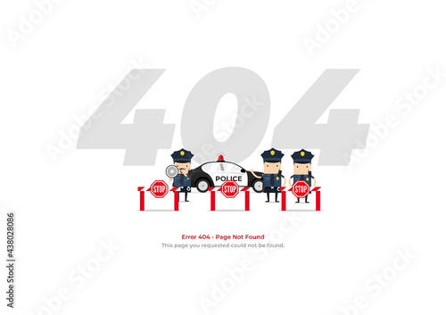 Error 404 page not found. System updates. The police are closing the road. system maintenance.