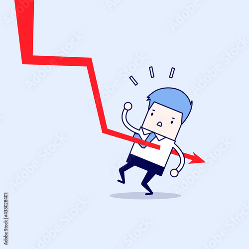 Down graph fall to Businessman. Cartoon character thin line style vector.