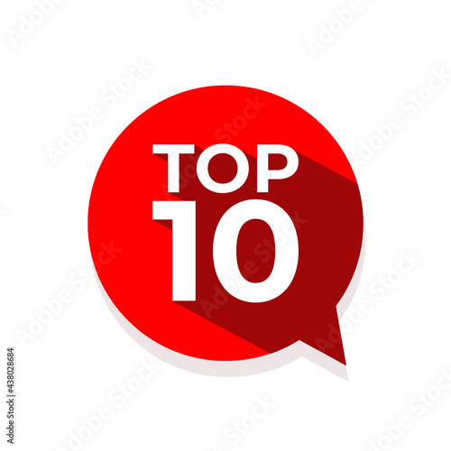 Top 10 word on red speech bubble.