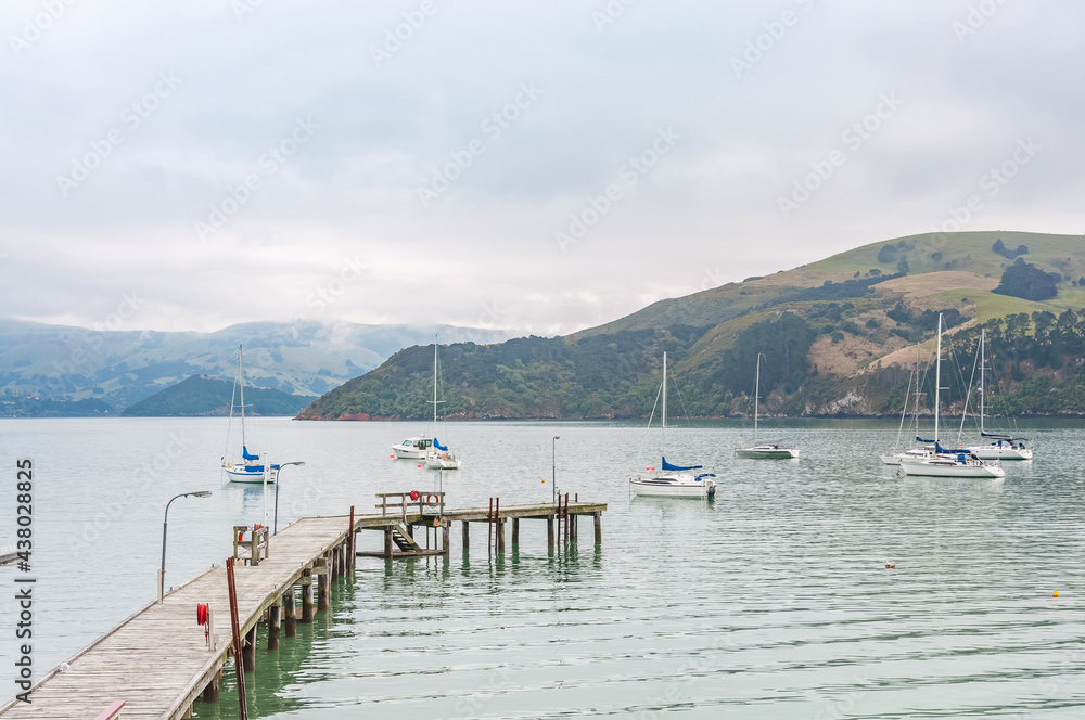 Coast and french village of Akaroa, New Zealand, South Island.