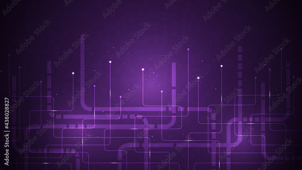 Electronic circuit design on a dark purple background.