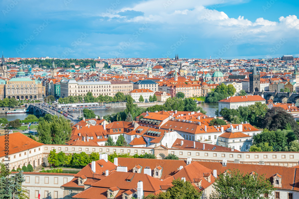 Panoramic scenic view of Prague city skyline, Prague, Czech Republic
