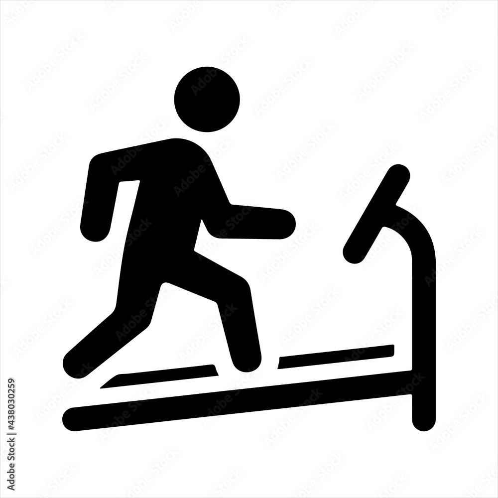 Treadmill exercise icon, black. Vector and glyph