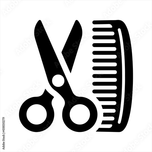 scissors and hairbrush icon, black. Vector and glyph