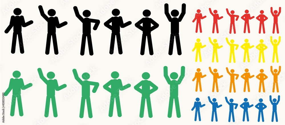 set of man icon standing, illustration in flat design style, stick man in various poses