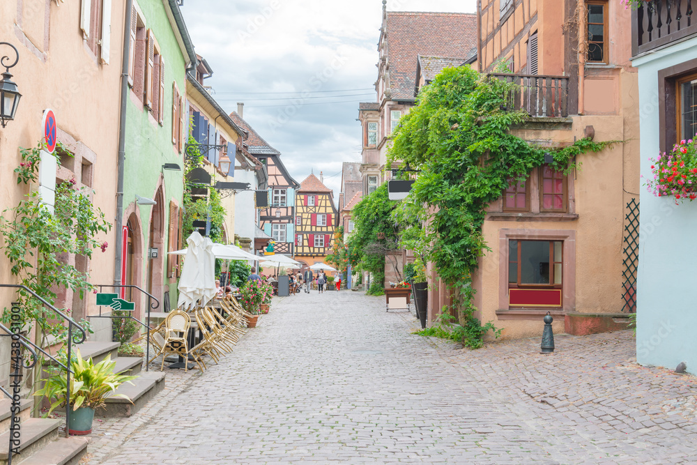 Picturesque view of the quaint town of Riquewhir, Alsace, France