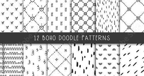 Abstract boho doodle seamless pattern bundle or digital paper