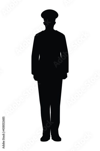 Standing soldier silhouette vector on white background