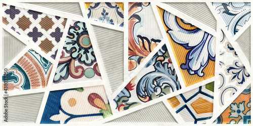 Fototapeta Naklejka Na Ścianę i Meble -  Multicolor 3d digital wall tiles design for interior abstract home decor used ceramic digital wall tile background texture.