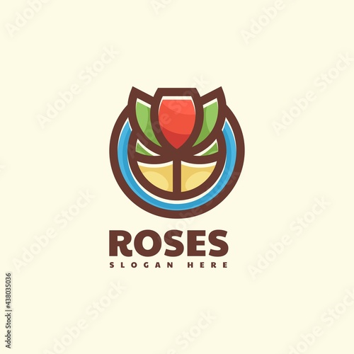 Vector Logo Illustration Roses Simple Mascot Style.