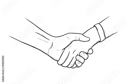 Handshake meaning partnership and collaboration. Shaking hands gesture to approve a deal or to greet a friend. Sketch vector illustration isolated in white background
