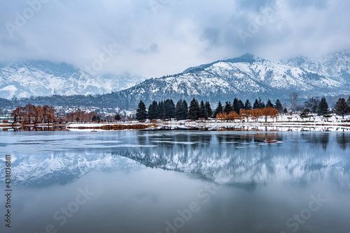 A view of botanical garden with lake in winter season, Srinagar, Kashmir, India © artqu