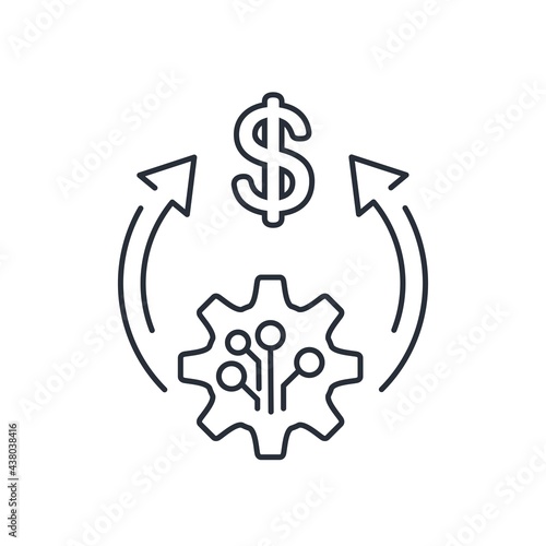 Electronic development, data processing acceleration and profit. Modernization and integration of technologies. Vector linear icon isolated on white background.