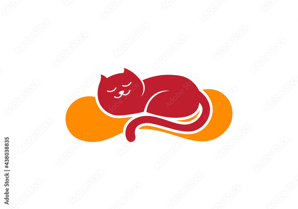 Cute Red Cat - Cute cat illustration in sleeping pose suitable for pet care business, children book, and mascot - Vector Illustration