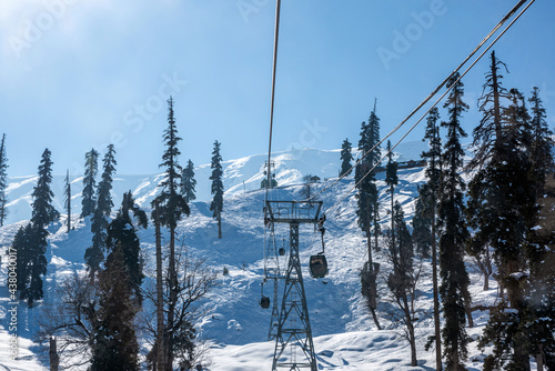 Gandola cable car in Gulmarg Kashmir India during the winter season.