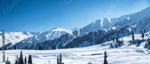 Winter season, Gulmarg is a town, a hill station, a popular tourist & skiing destination, Kashmir, India