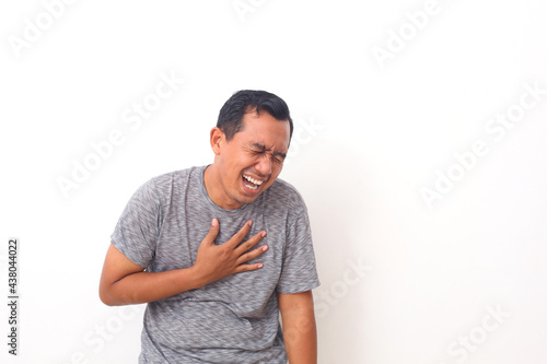 Portrait of Asian man with laugh face. Isolated on white background.