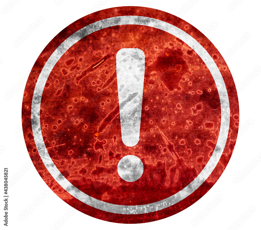 Hazard warning symbol rustic texture with exclamation mark on white ...