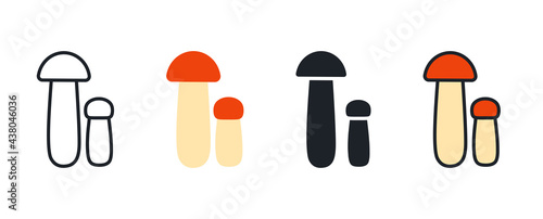 Orange cap boletus icon. Linear flat color icons contour shape outline. Thin line. Black vector silhouette. Fill solid icon. Modern glyph design. Illustrations of mushrooms. Vector set
