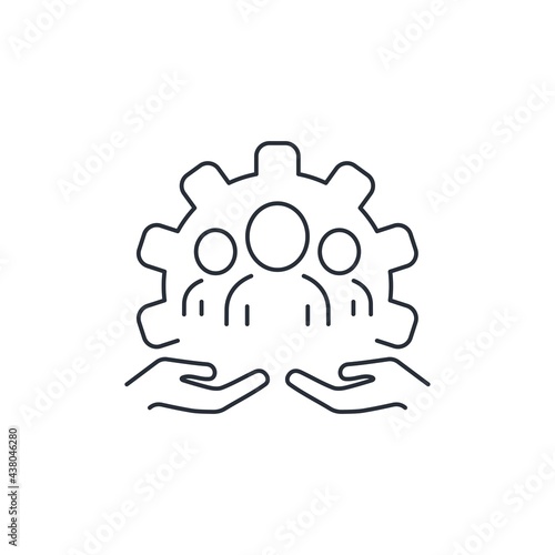 Support from a team of specialist developers. Help in mastering knowledge and skills. Vector linear icon isolated on white background.