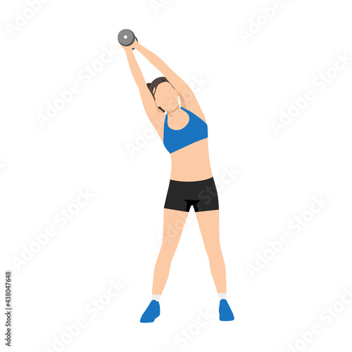 Woman doing standing side bend stretch exercise. Flat vector illustration isolated on white background