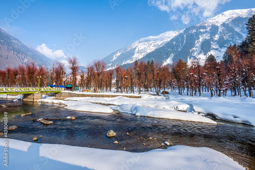 View of Betab Valley in winter season, near Pahalgam, Kashmir, India photo
