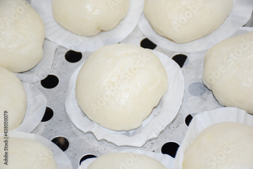 Canvas Print Salapao steamed Chinese bun on steamer