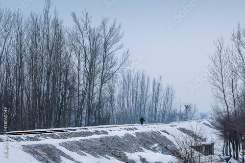 Snow covered Banihal – Baramulla train track after receiving seasons heavy snowfall photo