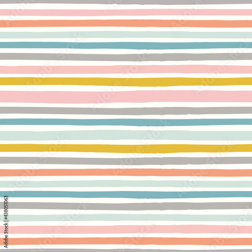 Striped pattern background. Vector seamless repeat pattern of hand drawn organic colourful horizontal stripes. 
