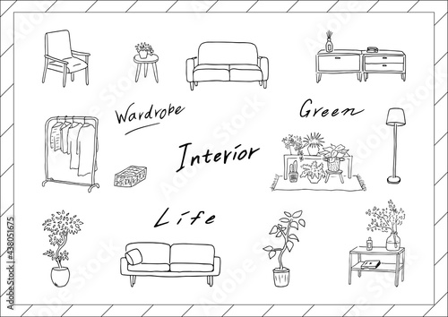 手描き　インテリア　セット