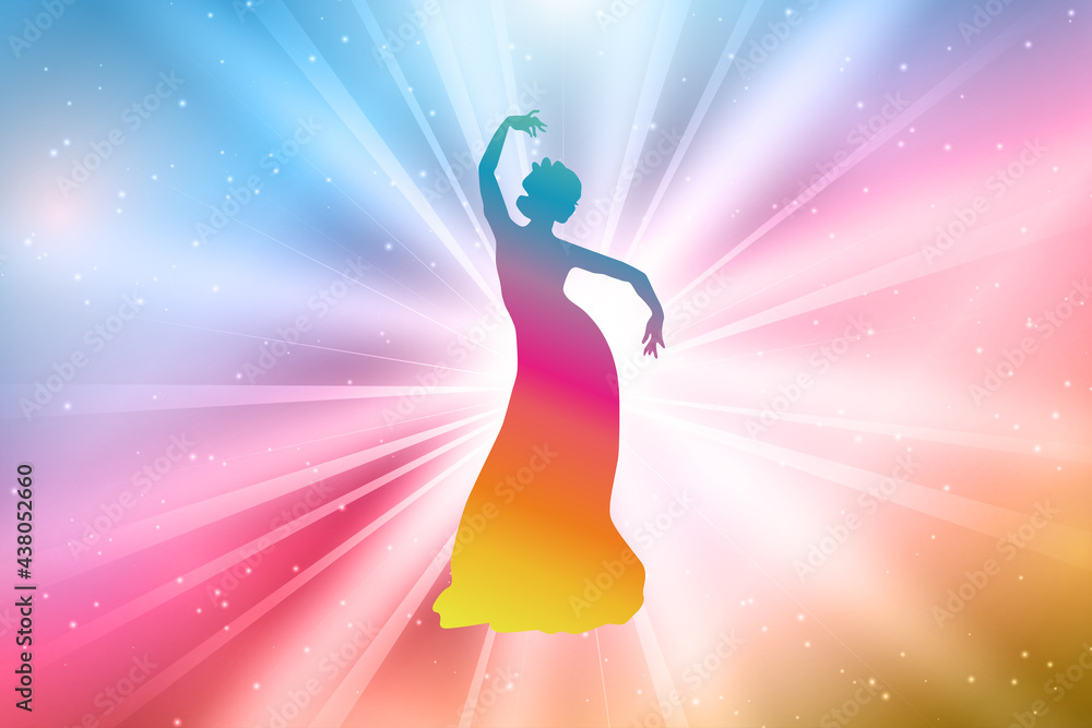 A Dancing Girl Silhouettes, Colorful, Rainbow A Dancing Girl Silhouettes, Colorful, Rainbow