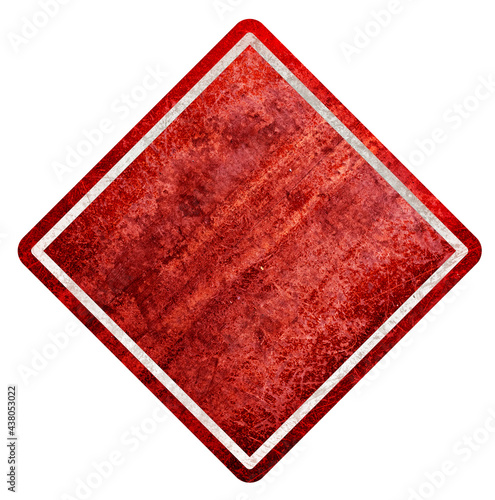 Empty red Sign, attention and alert sign. Worn and corroded metal. Street signboard. Texture. Corrosion. Oxidized. City