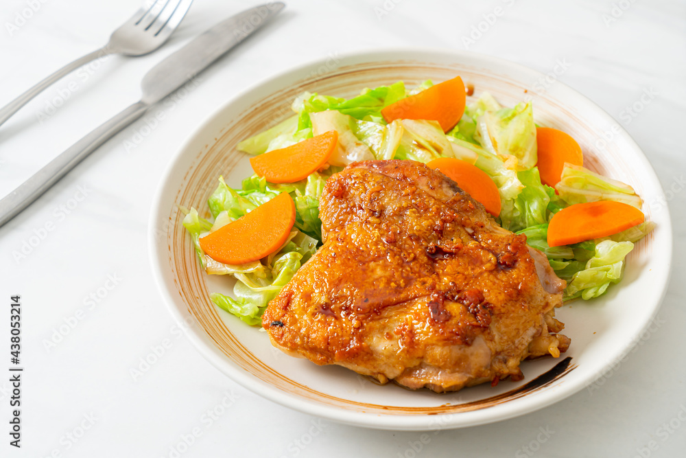 teppanyaki chicken steak with cabbage and carrot teppanyaki chicken steak with cabbage and carrot
