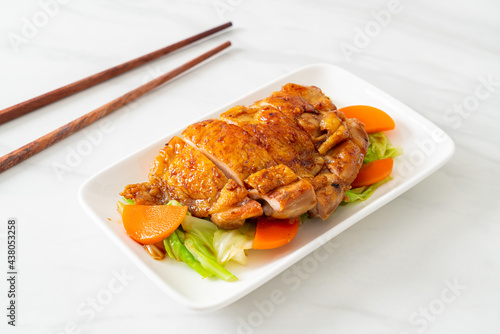 teppanyaki chicken steak with cabbage and carrot photo