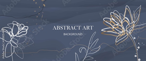 Creative Botanical Hand Painted Abstract Art Minimalist Background with Watercolor Elements and Line Art Hand Drawn Flowers, Leaves. Vector Modern Design for Wall Decor, Card, Print, Poster or Cover. 