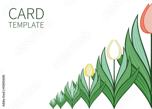 Spring flower in a modern style. Pattern, ornament from tulips. Card template, background with place for text. Vector illustration