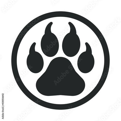 Animal paw print with claws vector icon. Wildlife or petshop store and vet logo. Dog or cat footprint trail sign. Pet foot shape mark symbol. Silhouette isolated on white background