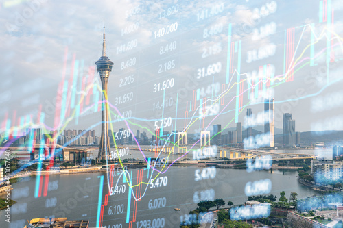 Photography China Macau City Architecture Skyline and Financial Stock Market Trend Concept