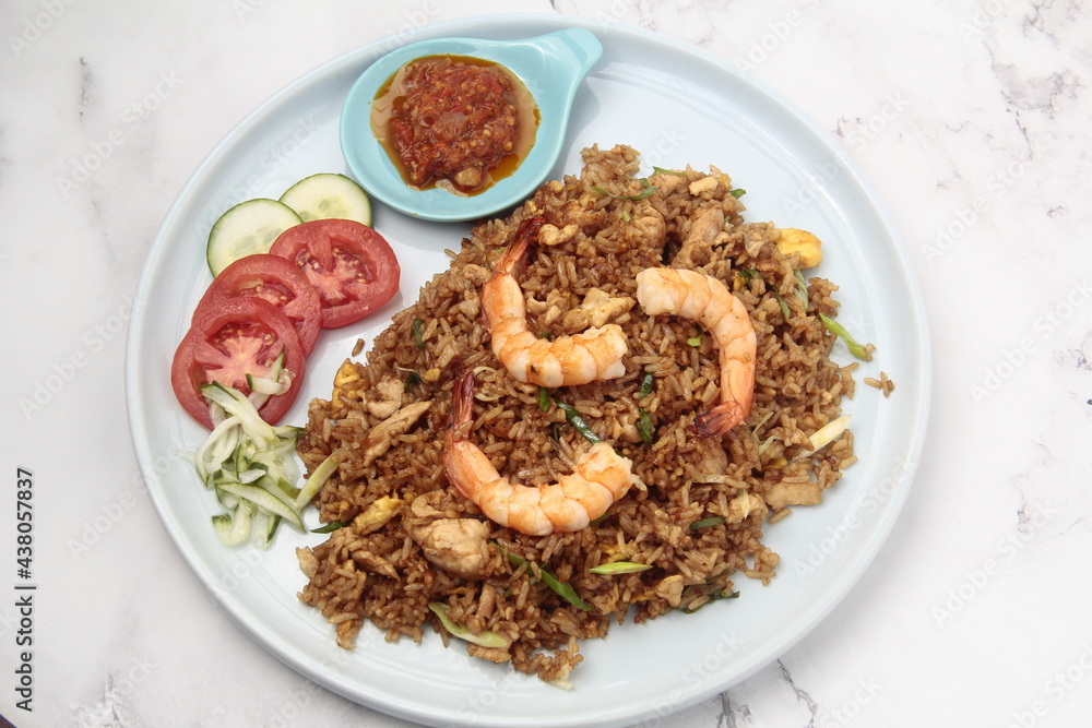 Freshly cooked Indonesion food called Shrimp Goreng Freshly cooked Indonesion food called Shrimp Goreng