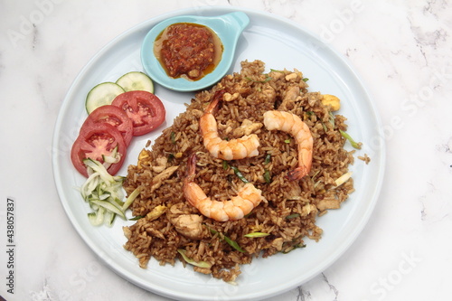 Freshly cooked Indonesion food called Shrimp Goreng