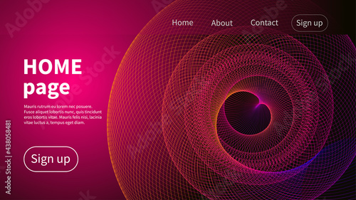 Website page with  gradient and spiral. Abstract color technology background